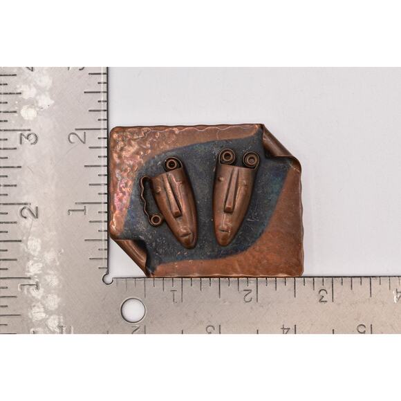 Rebajes Vintage Brazilian Mask Pin Brooch Abstract Copper Signed 1950s BinBP - Picture 12 of 12